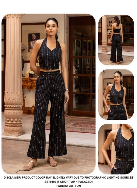 SET0199 Ladies Cotton Black Printed Cord Set Exporters In India